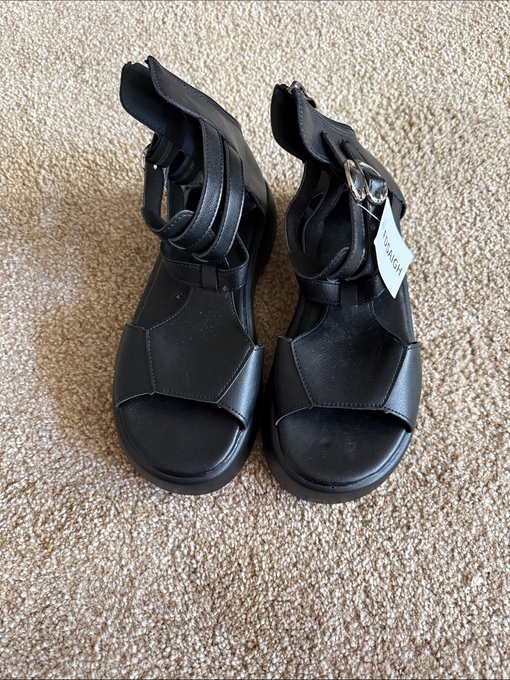 Black Strappy Ankle Sandals with Buckle Accent Size 10 or 41